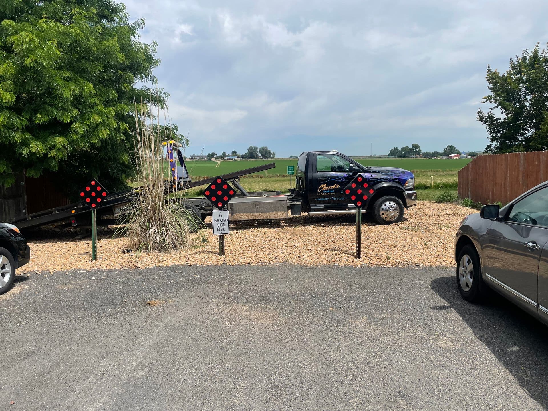 Flatbed truck en route to a call